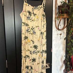 Tropical Print Button-Down Maxi Dress